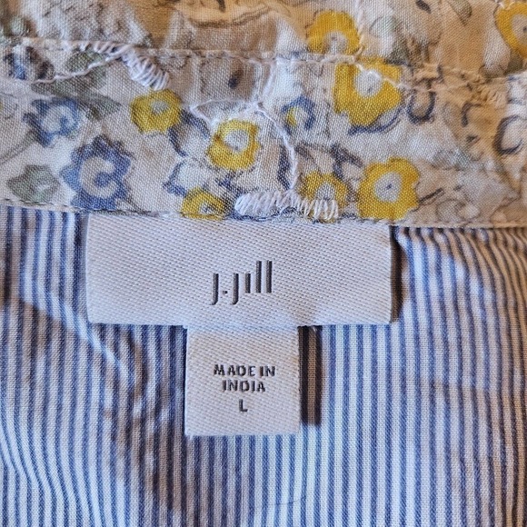 J. Jill Womens Floral Patchwork Button Up Blouse Size L Eyelet - Picture 6 of 9